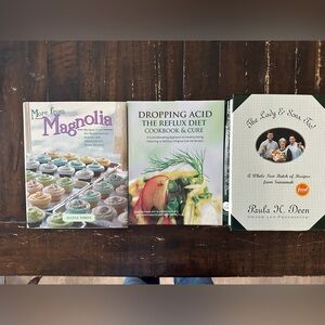 3 variety of cookbooks, magnolia, Paula dean & healthy eats cookbook cure